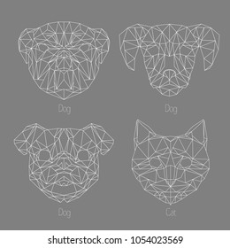 Set of isolated  poligonal geometric triangle animal faces. Hipster animals