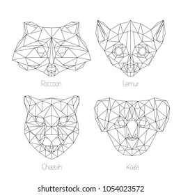 Set of isolated  poligonal geometric triangle animal faces. Hipster animals