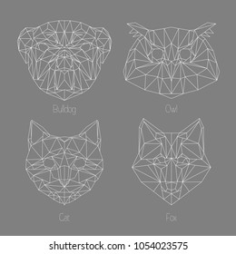 Set of isolated  poligonal geometric triangle animal faces.Hipster animals