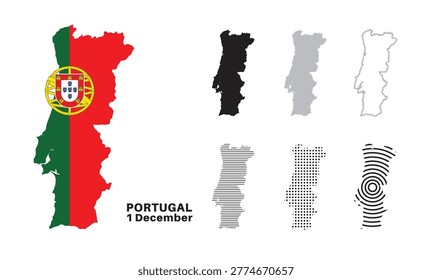 Set of isolated portugal maps. portugal flag overlaid with flag proportions. Maps and traveling around the world