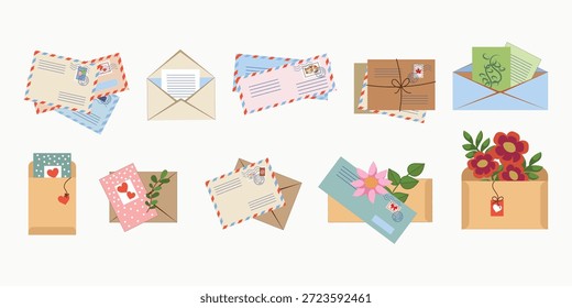 Un conjunto de cartas postales aisladas de varios tamaños. Ilustración vectorial.