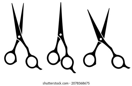 set of isolated professional scissors silhouettes icon on white background