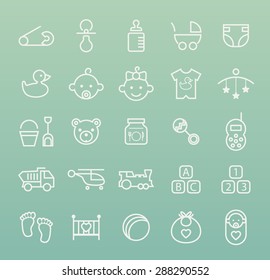 Set of Isolated Quality Universal Standard Minimal Simple White Baby Thin Line Icons on Color Background.