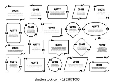 Set of isolated quote frames. Speech bubbles with quotation marks. Blank text box and quotes. Blog post template. Vector illustration.