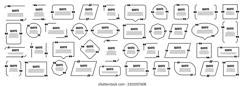 Set of isolated quote frames. Speech bubbles with quotation marks. Blank text box and quotes. Blog post template. Vector illustration.