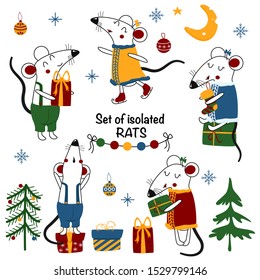 set of isolated rats - vector illustration, eps