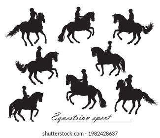 set, isolated realistic black silhouettes  riders on a white background
