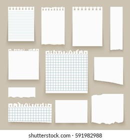 Set of isolated realistic empty vector paper poster mockup, notes, sticky,  banners and pieces of paper with ripped edges on beige background.  