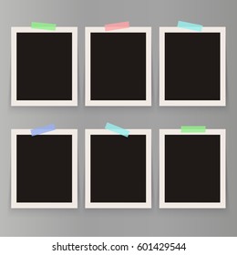 Set of isolated realistic empty vector photo frames mockup. Template photo design.