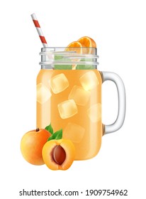 Set of isolated realistic jar images with smoothie cocktails fruit slices and straws on blank background vector illustration