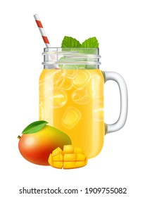 Set of isolated realistic jar images with smoothie cocktails fruit slices and straws on blank background vector illustration