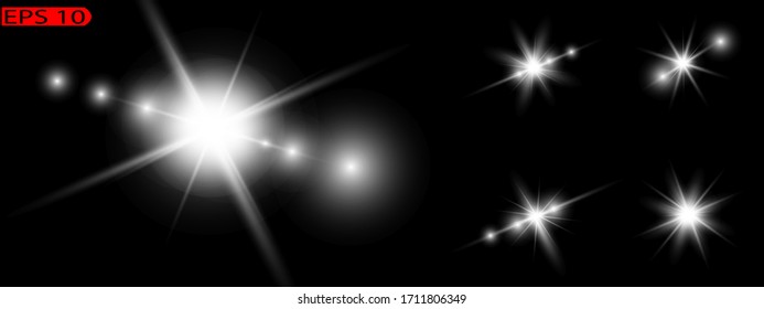 Conjunto de lentes aislados y realistas de sol y estrellas.