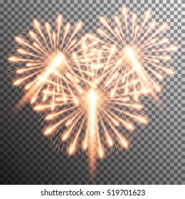 Set of isolated realistic vector fireworks on transparent background