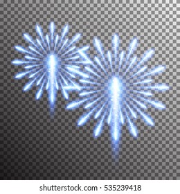 Set of isolated realistic vector fireworks on transparent background