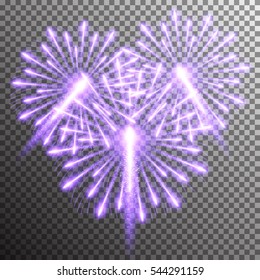 Set of isolated realistic vector fireworks on transparent background