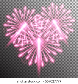 Set of isolated realistic vector fireworks on transparent background