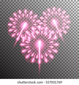 Set of isolated realistic vector fireworks on transparent background