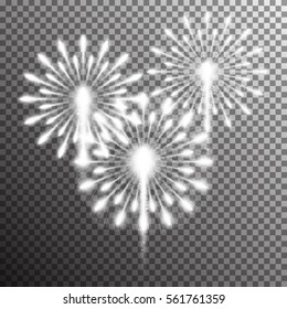 Set of isolated realistic vector fireworks on transparent background