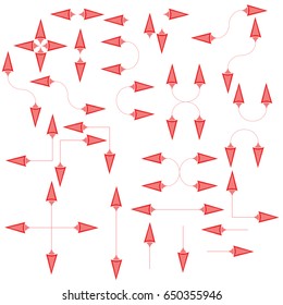 Set of isolated red arrows on white background. This collection is suitable for presentations and for other marketing products, can also be used as cursors and other design elements.