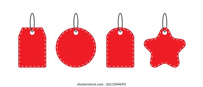 Set of isolated red different price tag, sale promotion or gift flat icon. Concept of discount. Labels template vector illustration