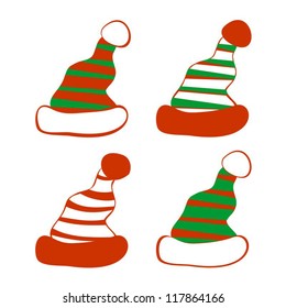 Set of Isolated Red and Green Christmas Hats on White background