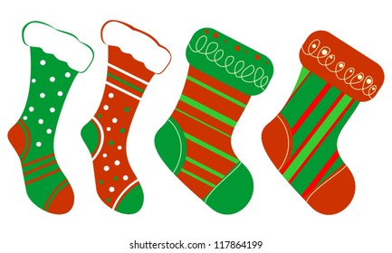 Set of Isolated Red and Green Christmas Gift Socks on White background