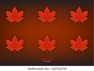 Set of isolated red maple leaves on a dark background. Vector illustration