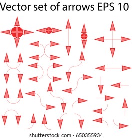 Set of isolated red and pink arrows. This collection is suitable for presentations and for other marketing products, can also be used as cursors and other design elements.