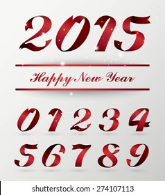 Set Of Isolated Red Ribbon Numbers On White Vector Image.