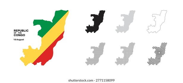 Set of isolated republic of the congo maps. republic of the congo flag overlaid with flag proportions. Maps and traveling around the world