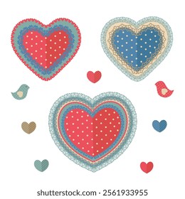 set of isolated retro decorative hearts