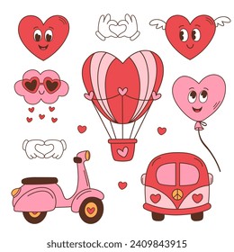 set of isolated retro transport, hearts, clouds for Valentine's Day