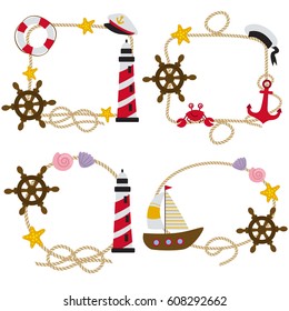 set of isolated rope frames nautical - vector illustration, eps