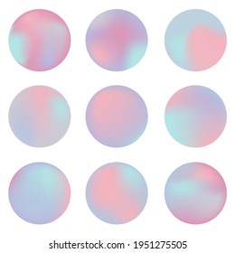 Set isolated round gradient icons for social media. Vector illustrating. Multicolor Sphere. Modern abstract background texture. Template for design. 