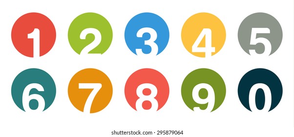 Set of isolated round number icons for 0 - 9