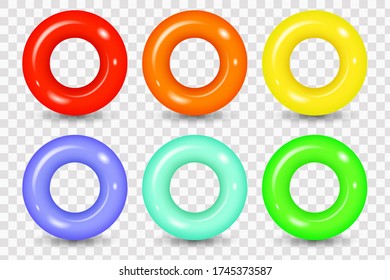 Set of isolated rubber colorful swimming rings.  Colorful icons swim ring in a flat style. Symbols vacation or holiday.