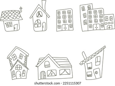 Set of isolated rural houses drawing by hand in outline contour style