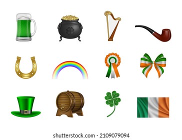 Set of isolated Saint Patrick's day elements and symbols