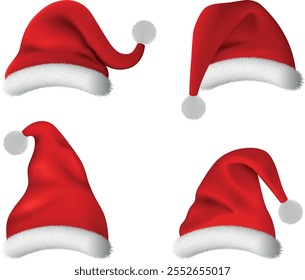 Conjunto de sombreros aislados de Santa Claus. colección de gorras de Navidad
