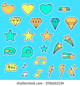 Set of isolated scary elements. Bone, ghosts, cross, bat. Vector illustration in 80s, pastel goth style. Great for Halloween party banners, flyers, greeting or invitation cards, baby or bridal shower.