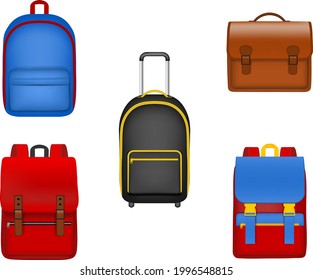 set of isolated school backpacks 