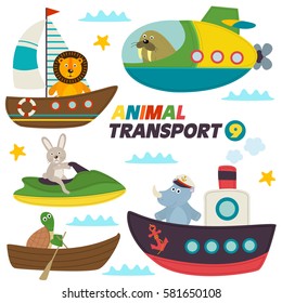 set of isolated sea transports with animals - vector illustration, eps