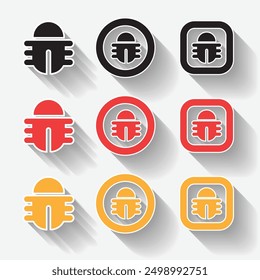 Set Isolated shadow Bug or malware logo icon design with orange, red and black color