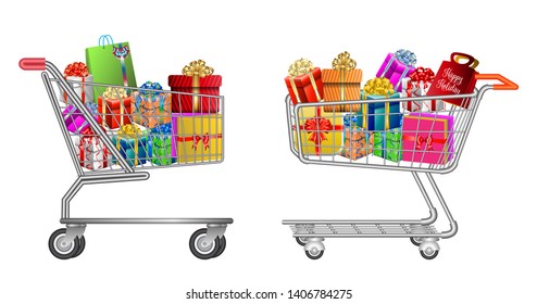 set of isolated Shopping trolley full of gift box. eps 10 vector