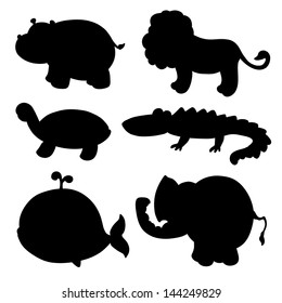Set isolated silhouettes animals - vector