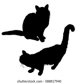 Set of isolated silhouettes of cats on a white background. Vector eps 10.