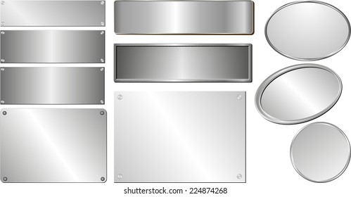 set of isolated silver and metallic plaques