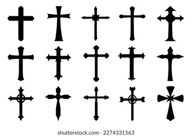 Conjunto de silueta cruzada cristiana simple aislada o símbolo de religión elemento icono Colección vectorial.