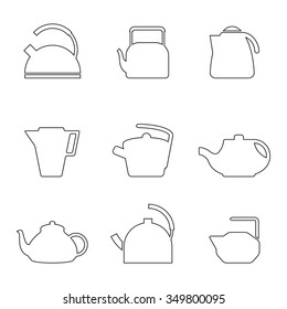 Set of isolated simple icons on a theme kettles