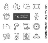 Set of isolated sleeping thin lined outlined icons. Vector signs for design of apps, interfaces, web sites, banners, presentations, etc.